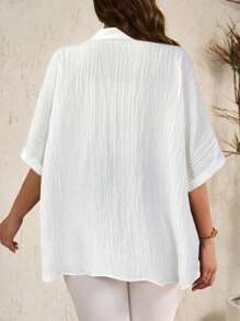 EMERY ROSE Chemise à manches courtes unie grande taille, mode pour l'été