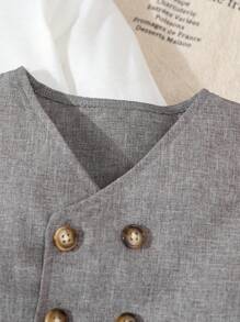Souflis Souflis Set de 3 piezas de traje de caballero para niño - Chaleco de doble botonadura + Pantalones casuales + Pajarita negra, excluyendo la camisa, de moda, elegante y con estilo, tela cómoda, adecuado para primavera/otoño, perfecto para uso diario, fiestas, bodas, bautizos, actuaciones y eventos