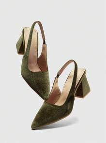 CUCCOO BIZCHIC Zapatos formales de cuero sintético con punta puntiaguda, tacón grueso y correa de velilla, apropiados para el trabajo, fiestas y vacaciones, color verde - Verde Oliva - Ver 4