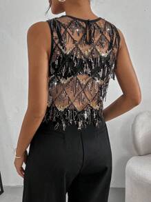 Siren Gaze 女士休闲音乐节网眼透视亮片短款背心 - 彩色 - 查看 2