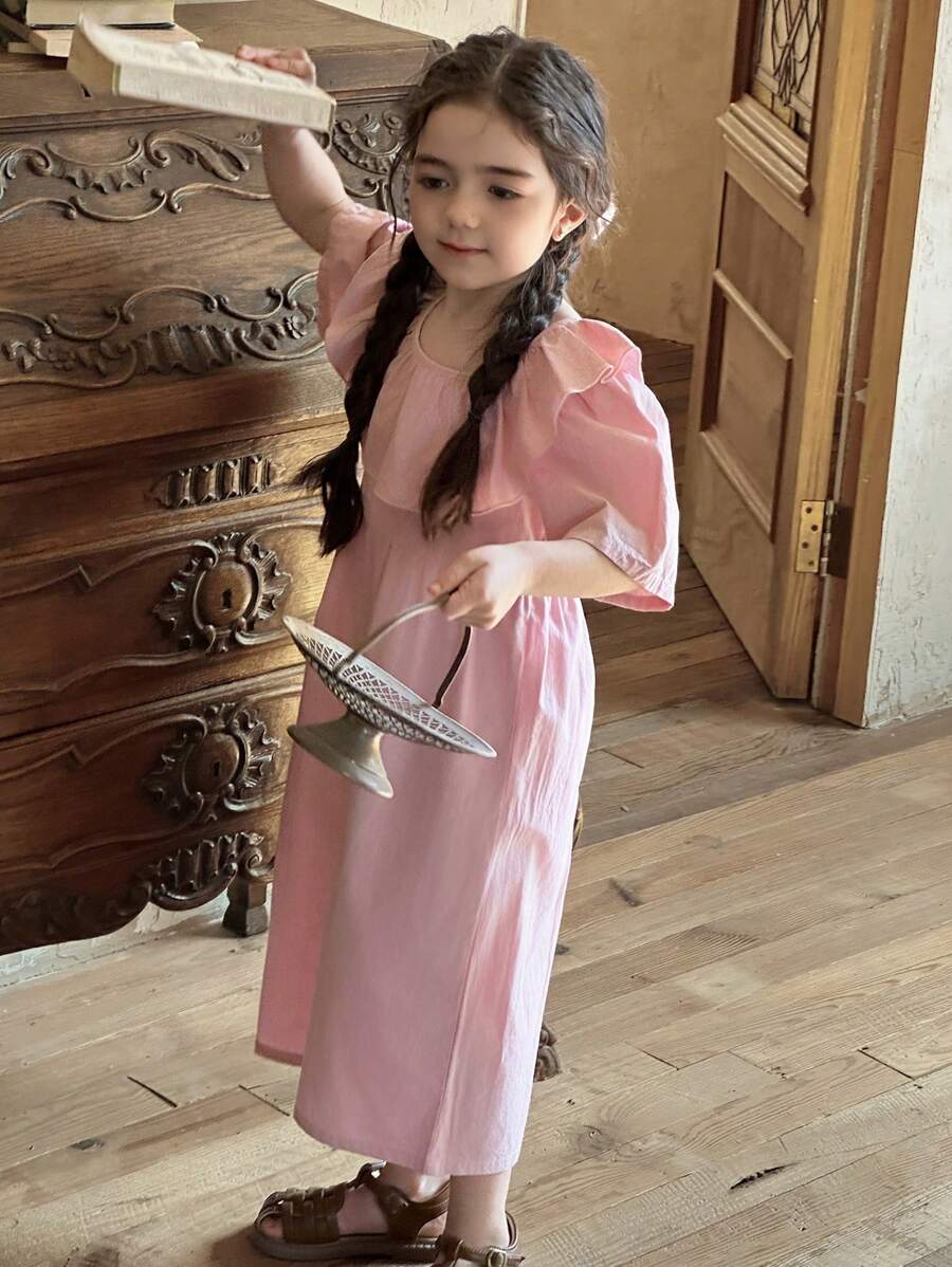 DAZY Young Girl Plain Ruffle Collar Sleeveless Jumpsuit,Girls Summer Outfits - Pink - View 1