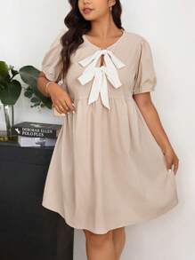 SHEIN Frenchy Plus Size Solid Color Short Sleeve Dress, Fashion For Summer - Apricot - View 5