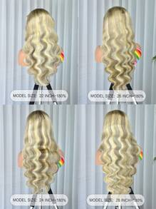 蜂蜜金挑染 P18/613 波浪卷 13X4 蕾丝前假发 真人发 预先拔毛 带婴儿发 180% 密度 高密度 - S18/613 - 查看 6
