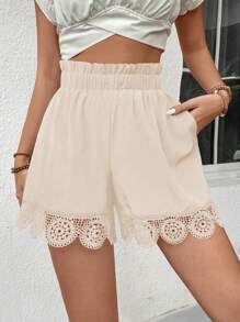 Breezaya Women Ruffled Hem Elastic Waist Shorts - Apricot - View 4