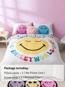 SmileyWorld® | SHEIN Cartoon Smile Expression & Slogan Patterned Bedding Set