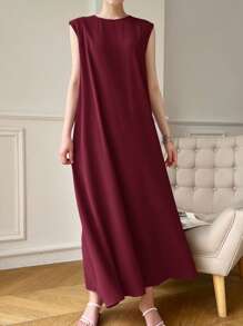 Heiryn Women Sleeveless Solid Color Arabic Style Dress Suitable For Summer - Burgundy - View 6