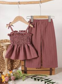 SHEIN Vintaside Kids Toddler Girls' Woven Camisole Top And Shorts Outfit