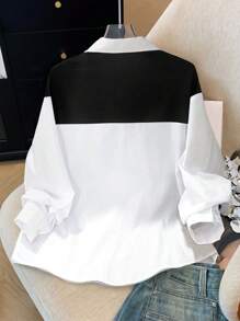 Airaco 女士时尚休闲日常装撞色衬衫 - 白色 - 查看 2