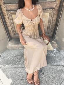 Siren Gaze Women's Solid Color Front Tie Waist Pleated Dress,Vacation Outfits Women,Summer Dresses For Women