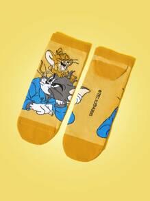 TOM & JERRY X SHEIN 1 Pasang Kaos Kaki Pendek Wanita Motif Kartun Warna Kontras Modis - Kuning - View 1