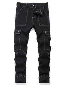 Manfinity LEGND Men's Solid Color Pleated Loose Straight Leg Jeans