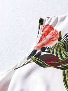 Breezaya Plus Size Women's Elegant V-Neck Floral Print Sleeveless Casual Top And Orange Shorts 2 Pieces Set, Spring/Summer Vacation Resort Clothing, Beach Summer Women's Wear - Orange - View 3