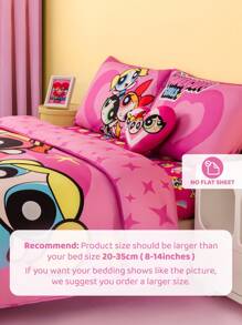 THE POWERPUFF GIRLS X SHEIN 3er Set süßer beidseitig bedruckter Bettwäsche-Set mit Herz-Cartoon-Motiv