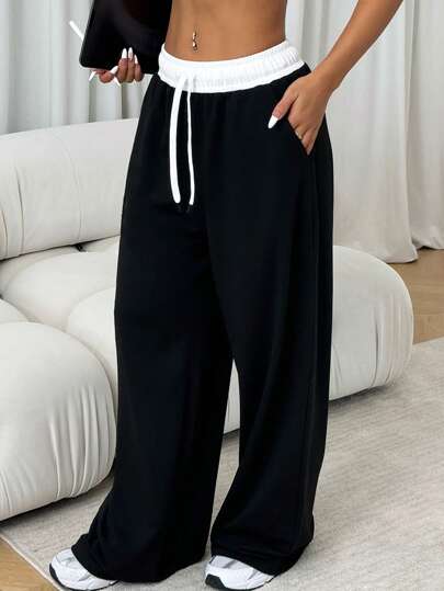 Dewbera Yoga High Waist Loose Flared Sports Pants, Color Block