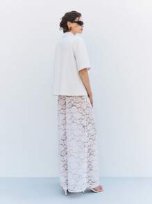 LYSMO Women Solid Color Lapel Neck Half Sleeve Single-Button Loose Casual Blouse - White - View 2