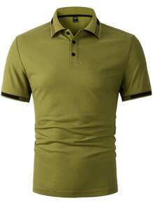 Manfinity Homme Men's Summer Casual Contrast Trim Short Sleeve Polo Shirt Polo Shirts For Men Collar - Olive Green - View 5
