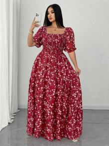 Celure Plus Size Ditsy Floral Casual Mini Dress, Stylish For Summer