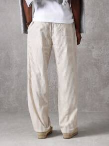 SUMWON 宽松版型套穿条纹溜冰裤，透气松紧腰休闲裤，非常适合春夏休闲穿着 - 米色 - 查看 5