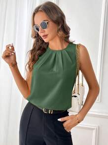 SHEIN Clasi Women's Sleeveless Solid Color Shirt, Fashionable For Summer - Olive Green - View 6