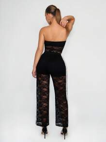 Sirith Women's Drawstring Waist Straight Leg Loose Elegant Lace Pants