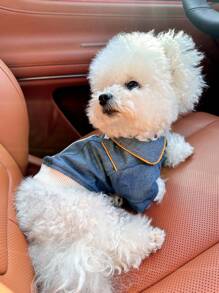 PETSIN 蓝色休闲时尚 ROCKSTAR，皇冠，星星图案 Polo 领轻便透气夹克，适合春夏季博美犬、比熊犬、贵宾犬、雪纳瑞等小型犬种 - 藍色 - 查看 5