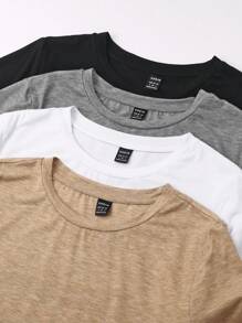 SHEIN EZwear Jednolity kolor dzianinowy damski T-shirt prosty modny swobodny codzienny