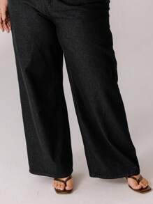Aralina Plus Size Casual Washed Vintage Loose Fit Jeans - Black - View 7