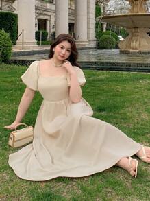 Dazy Plus Plus Size Chiffon Puff Sleeve Off Shoulder Wrap Dress With Flared Hem