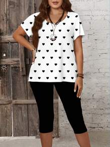 EMERY ROSE Mother's Day Casual Minimalist All-Over Print Plus Size Women 2 Pieces Set - Multicolor - View 5