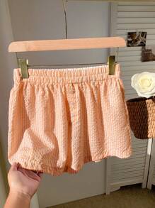 Comfortcana Celana Pendek Wanita Kasual Bergaris dengan Pinggang Elastis, Musim Panas - Burnt Orange - View 8