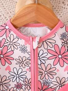 Baby Girl Floral Print All-In-One Long Sleeve Jumpsuit, Lightweight, Casual, Spring/Summer, Light Pink - Baby Pink - View 5