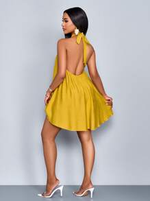 SOLERSUN Women's Spring & Summer Elegant Commuting Solid Color Halter Neck Backless Sleeveless Jumpsuit - Yellow - View 2
