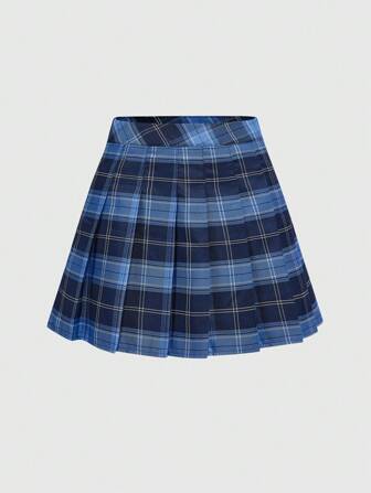 A-Line Plaid Pleated Side Zipper Casual Skirt, Summer
