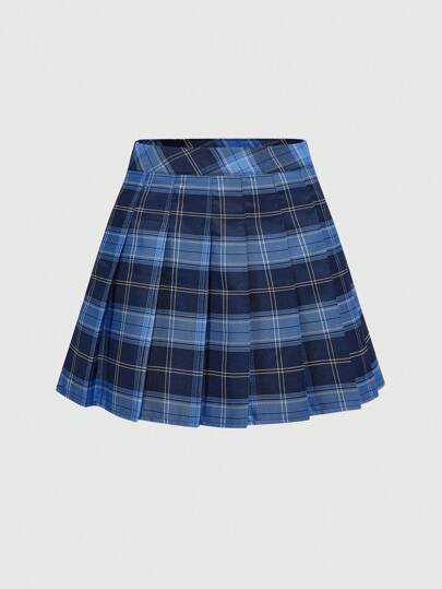 A-Line Plaid Pleated Side Zipper Casual Skirt, Summer