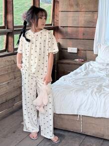 DAZY Tween Girls Loungewear Pajama Set, Fall, Back To School Clothes - White - View 5