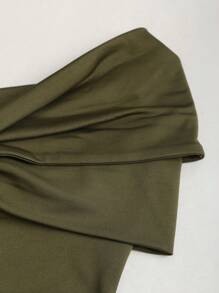 Sweetra Áo vải mềm màu xanh lá cây hở vai mới cho nữ, thiết kế gợi cảm thích hợp mặc đi làm và mặc hàng ngày, trang trí màu vàng, xuân/hè - màu xanh lá - Xem 3