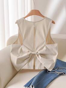 CosyJoli Plus Size Apricot Bowknot Back Hollow Out Casual Camisole For Women, Summer - Apricot - View 2