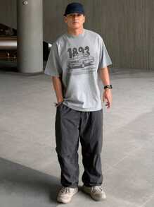 DAZY Summer Men's Gray Car & Letter Print Racing Style T-Shirt - Grey - View 3