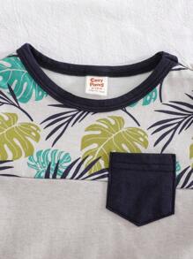 Cozy Pixies 2pcs Baby Boy Colorblock Knitted Soft Round Neck Short Sleeve Pullover Top And Elastic Waist Shorts Set - Multicolor - View 9