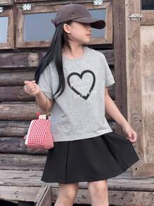 DAZY Girls Fashion Set: Short Sleeve Knit Top + Skirt, Summer - Grey - View 8
