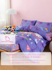THE POWERPUFF GIRLS X SHEIN Cute Cartoon Figures And Pillow Pattern Comfortable Duvet Cover Set