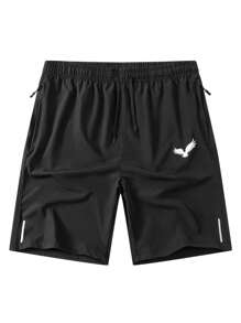 Manfinity Homme Quần short thường ngày có túi rút dây lưng in họa tiết cho nam - màu đen - Xem 4