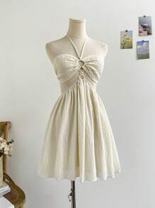 Soleia 女士杏色露背迷你连衣裙，夏季假日海滩/公园度假装