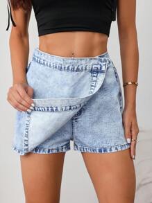 SHEIN Tall Shorts vaqueros de mujer, falda-pantalón ajustada casual, azul