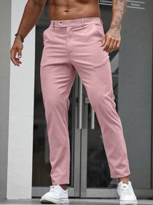 Manfinity Homme Men's Pink Cropped Suit Pants: Woven Fabric Dress Pants With Zipper Detail