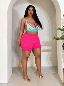 Slaydiva Plus Size Colorful Spaghetti Strap Tank Top And Knit Vest, 2 Pieces Vacation Set For Summer - Multicolor - View 3