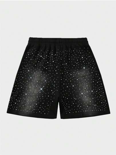 Street Life Men's Drawstring Waist Sparkling Diamond Print Shorts