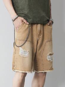 Manfinity EMRG Plus Size Men's Solid Color Distressed Pocket Casual Jeans