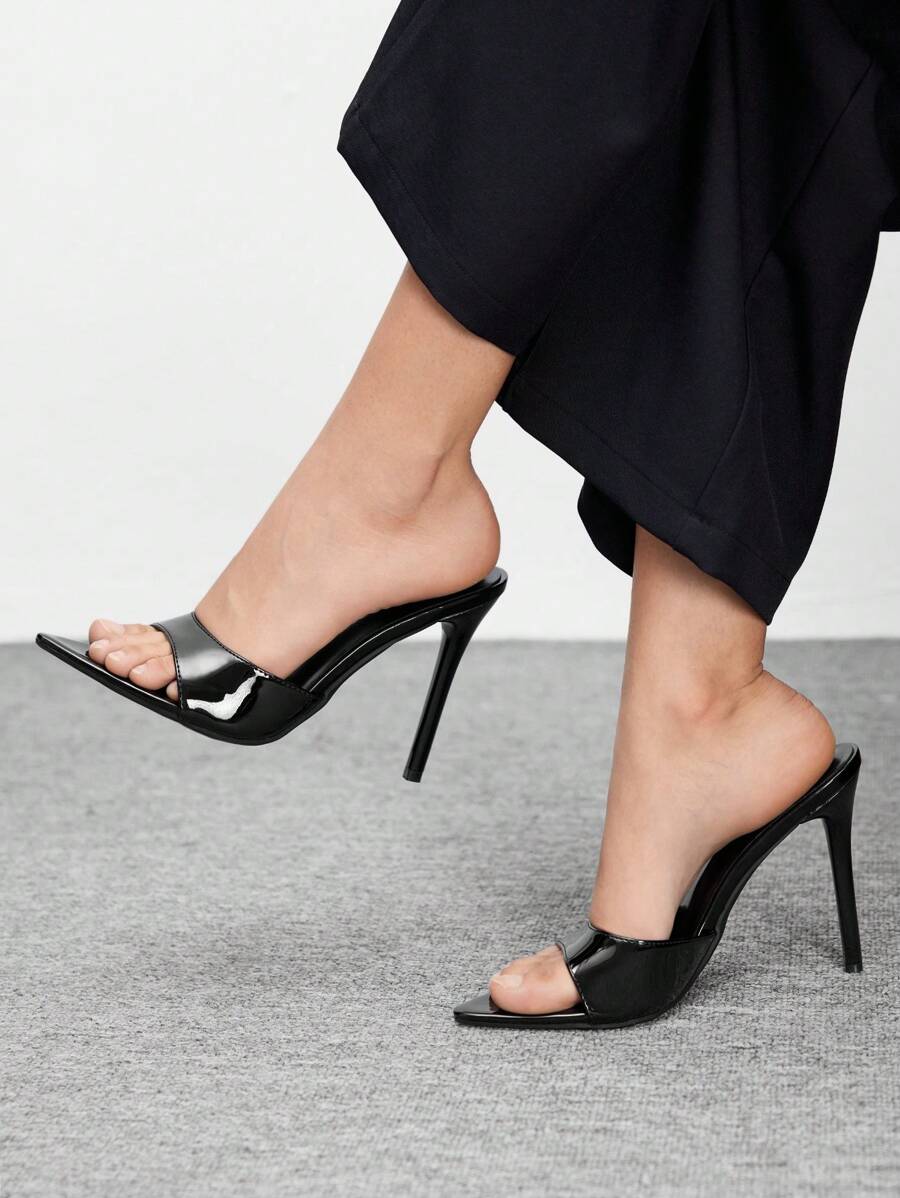 CUCCOO BIZCHIC 女士尖头黑色细高跟鞋 9CM 高跟凉鞋，性感夏季礼服婚礼情人节派对镂空露趾鞋 - 黑色 - 查看 1