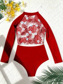 Swim SPRTY Modest High-Waist Long Sleeve Swimsuit, Fashionable For Summer - Red - View 4